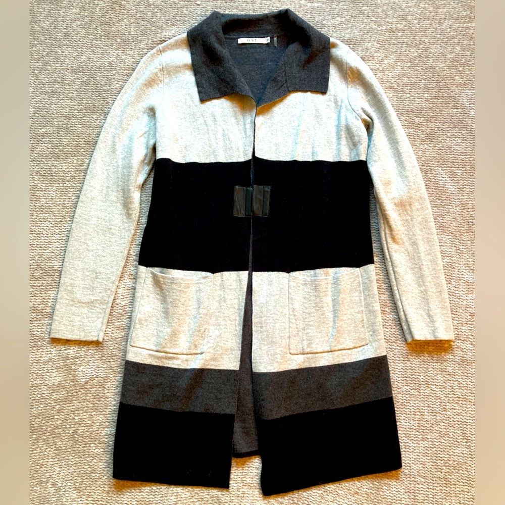 OST Colorblock Cotton Cashmere Blend Long Open‎ Cardigan XS